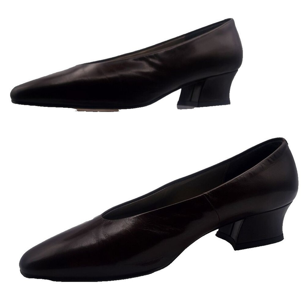 Caressa Crosstown Collection Brown Leather Shoes Women Block Heel SZ 9M Vintage